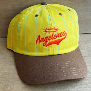 FRED SEGAL MITCHELL & NESS ANGELENOS PINSTRIPE DAD HAT Yellow Brown NEW